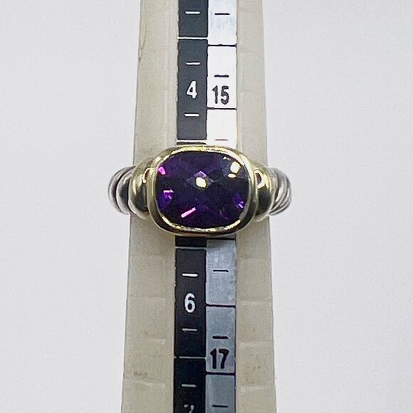 David Yurman Amethyst Noblesse Ring 14k Yellow Gold Sterling Silver Cable Size 5 - Picture 12 of 12